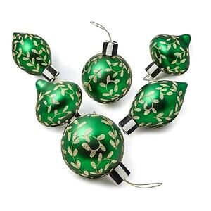Mackenzie Childs Emerald Luxe Glass Ornaments Set of 6 Christmas Holiday NEW